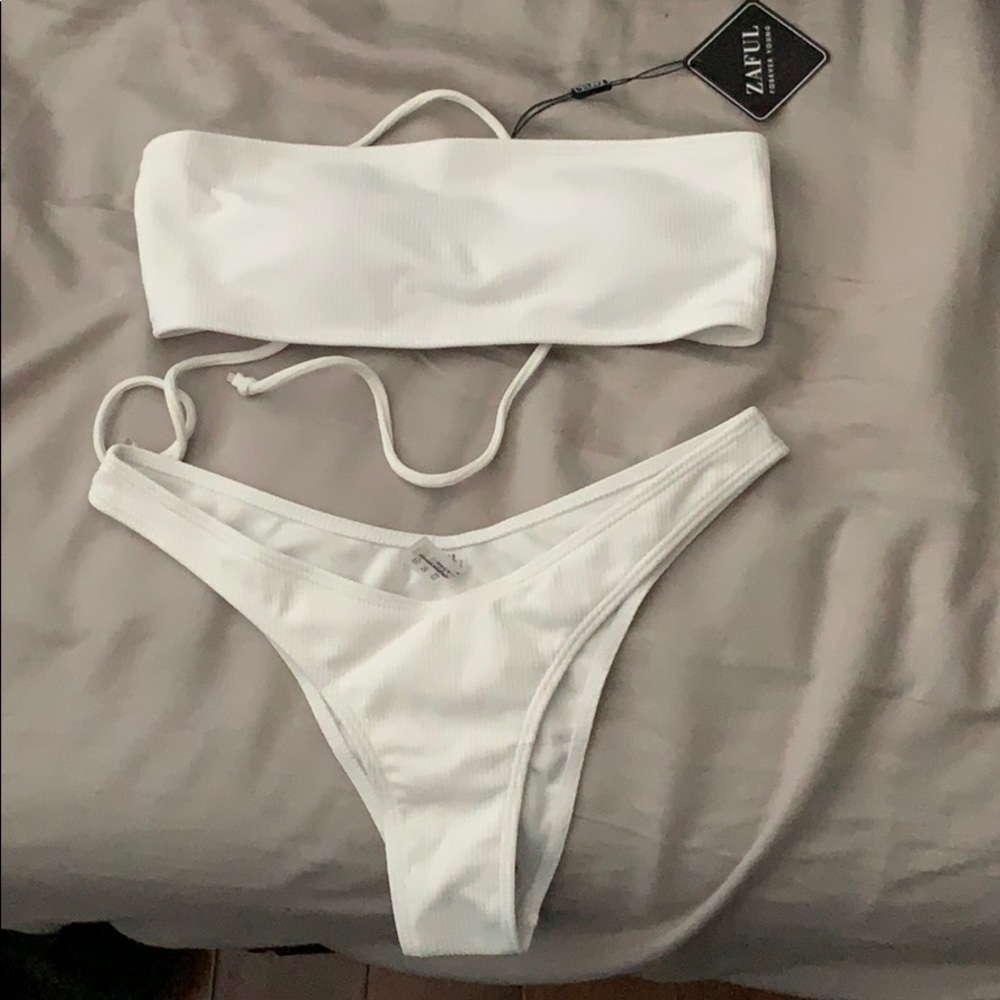 White bandeau top bikini